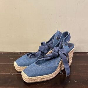 Zara Blue Espadrille Wedge Sandals